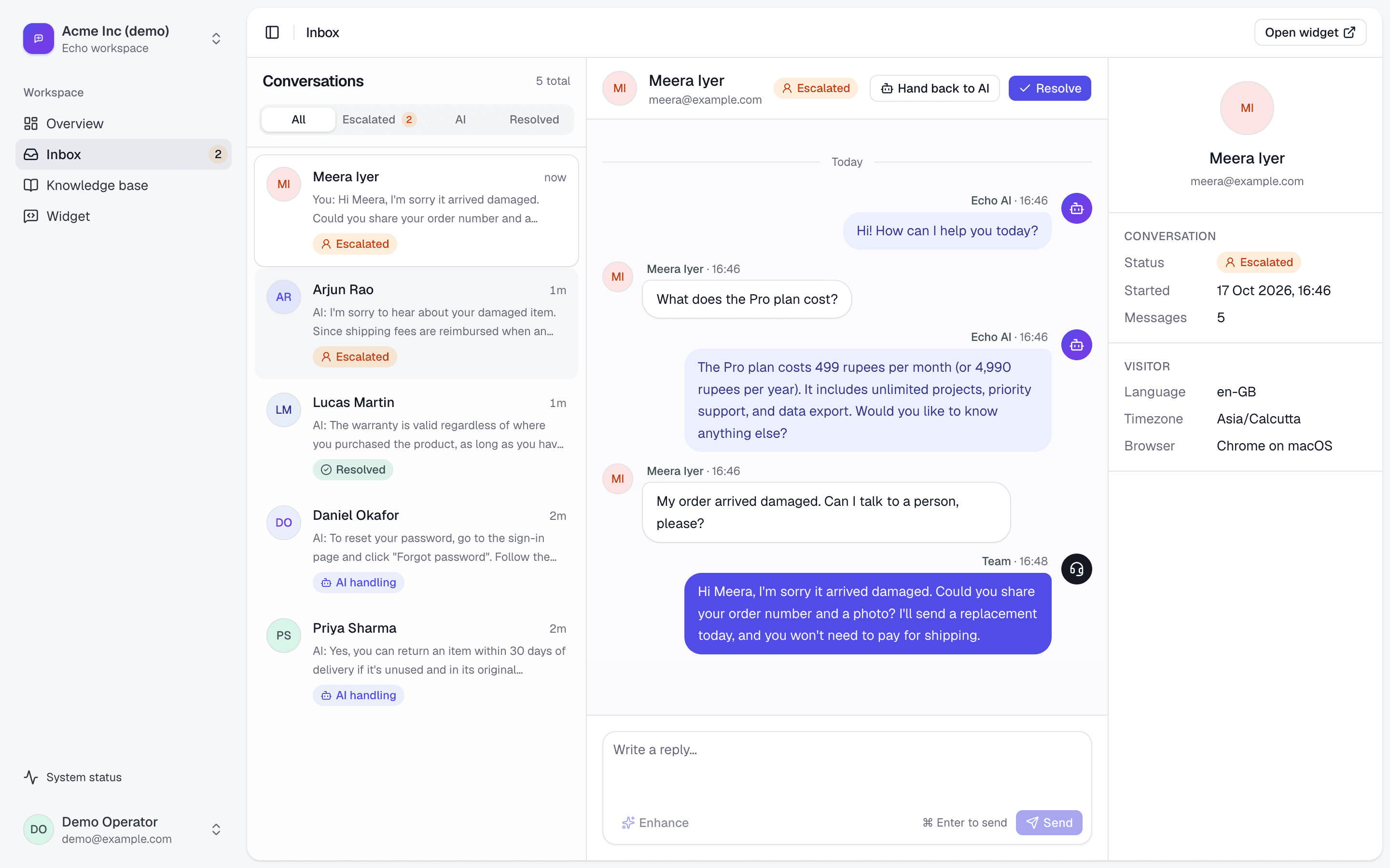 Echo screenshot